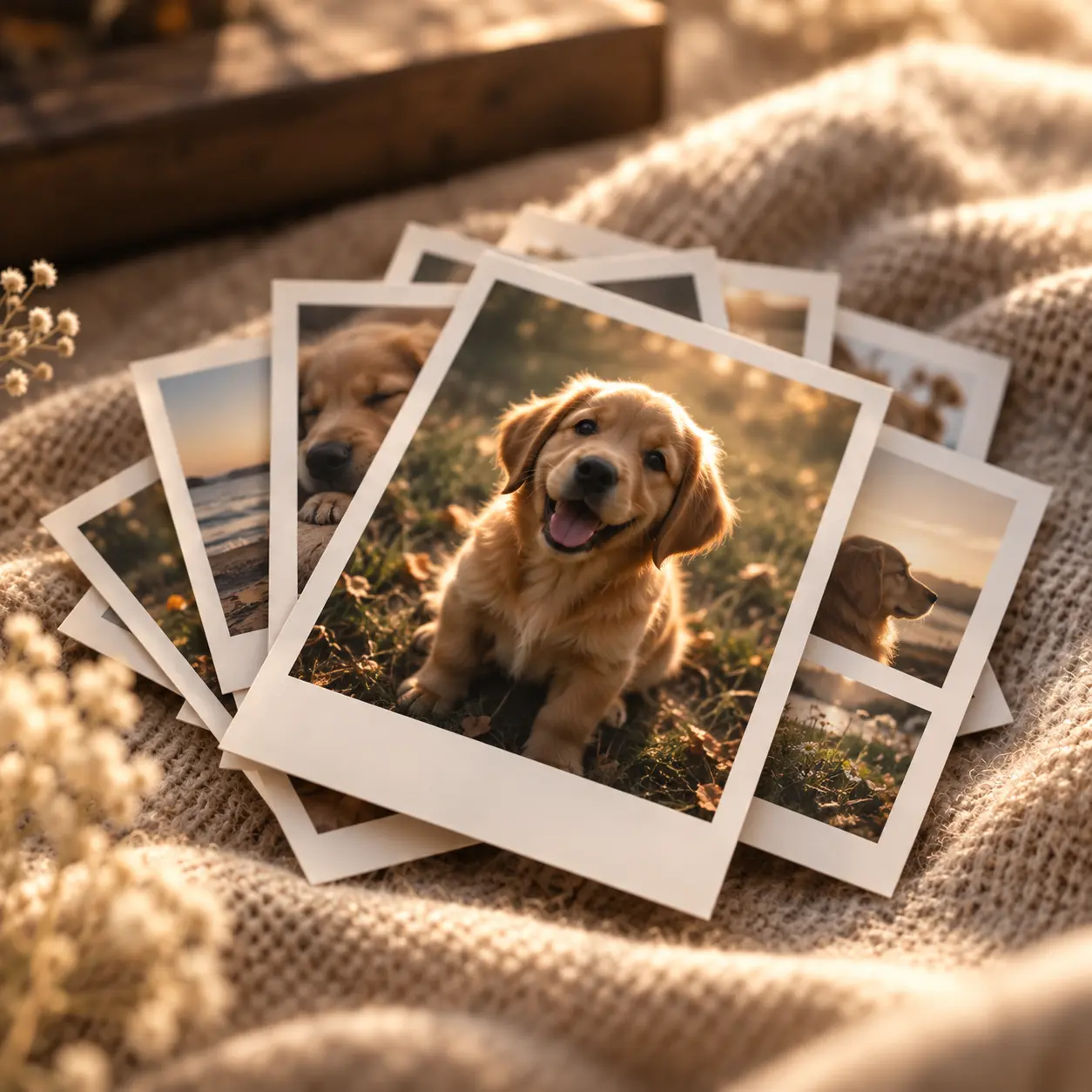 Printed photographs of a beloved dog